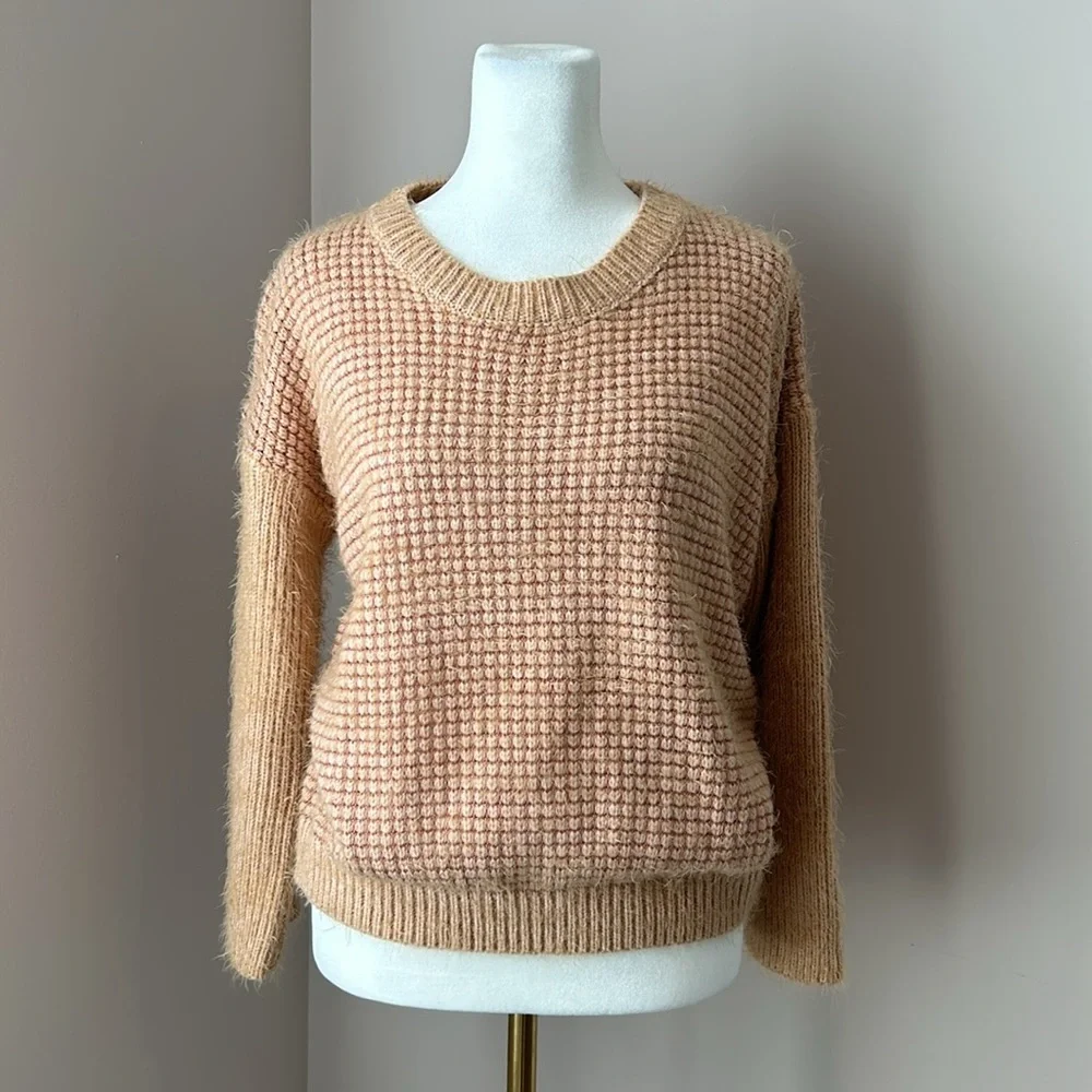 Sage The Label Fuzzy Sweater Peach Blush Beige Tan Size XS Extra Small